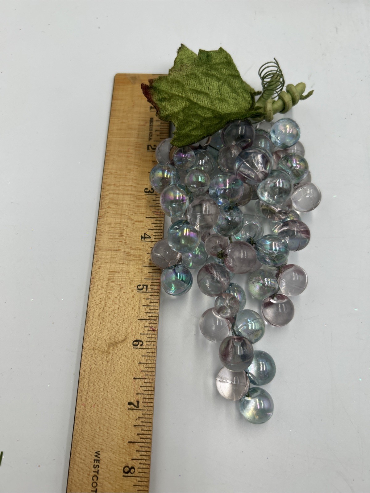 Grape Cluster Clear Acrylic With Velveteen Leaves Lot of 2 — 7” Each gallery