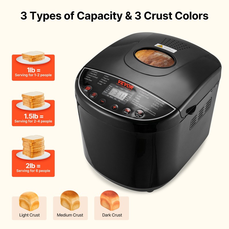 VEVOR 2LB 19-in-1 Bread Maker Automatic Compact Dough Machine Nonstick 3 Colors gallery