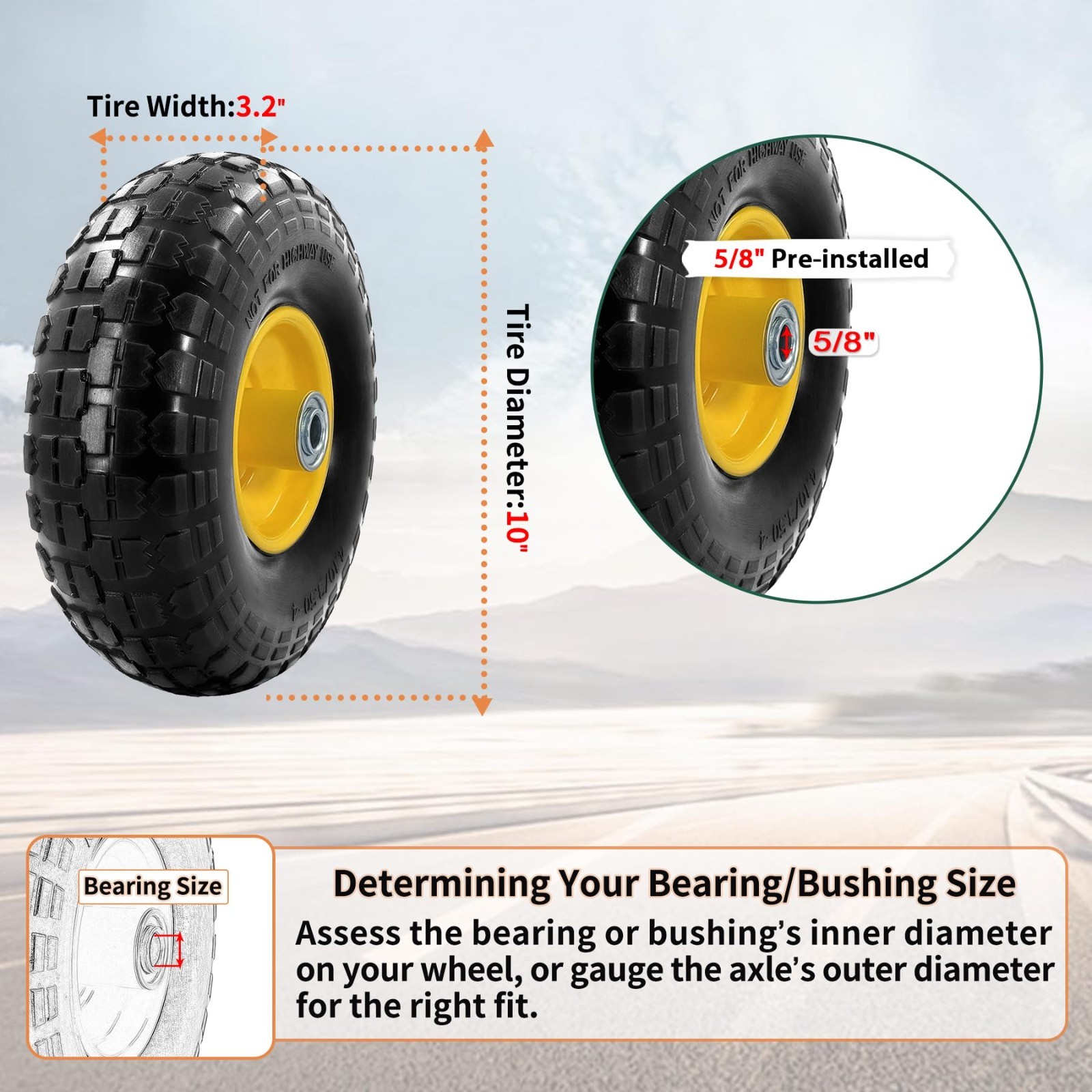 4PCS Upgrade 4.10/3.50-4 Flat Free Solid Rubber Tire and Wheel, 10" Solid Tires gallery