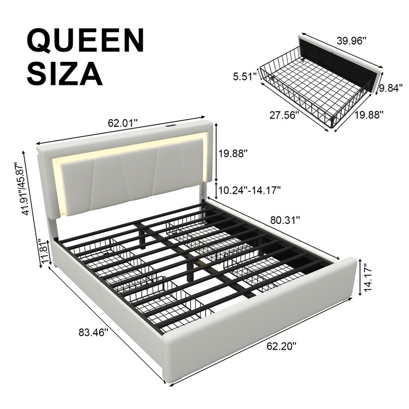 Full/Queen Size Bed Framewith 4 Storage Drawers and LED Lights gallery