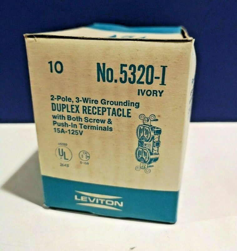 1-PK Leviton IVORY Duplex Receptacle Outlet 15A NEMA 5-15R 125V NEW 5320-I gallery
