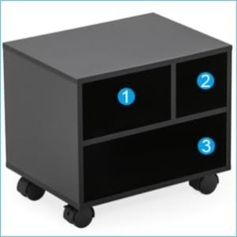 Mobile Printer Stand W/ Storage Under Desk Black Wood Small Rolling Printer gallery