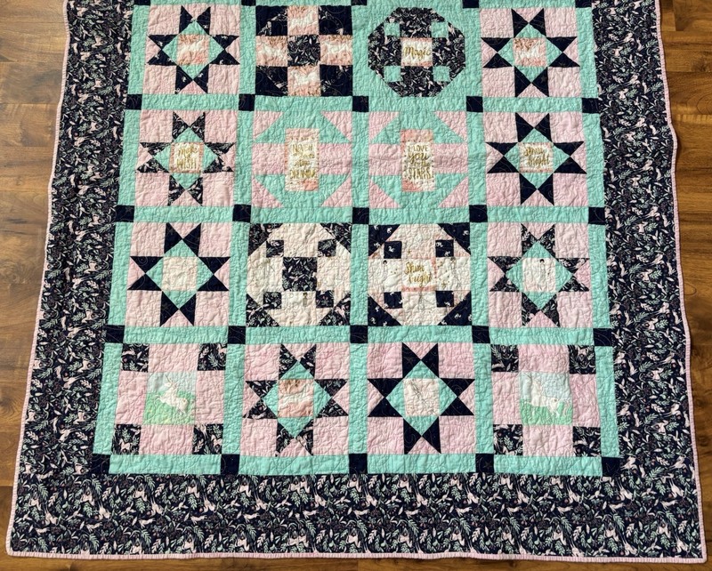 Handmade Patchwork Quilt 50x61” Girls Pink Teal Navy Unicorn Mermaid Narwhal gallery