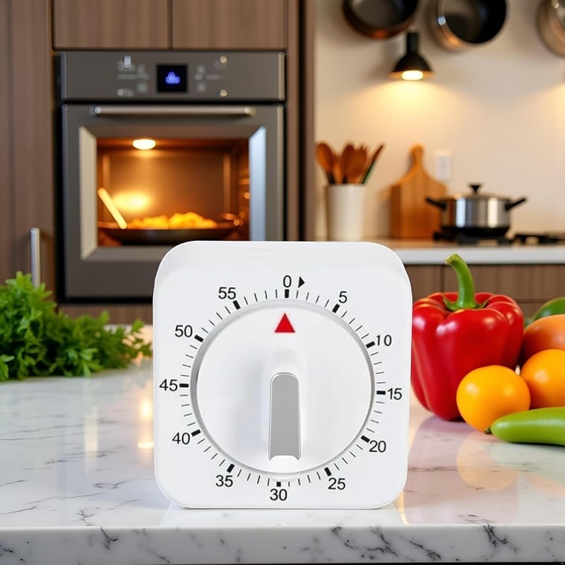 White Timer Clock Square 60-Minute Mechanical Kitchen Timer, No Batteries Req... gallery