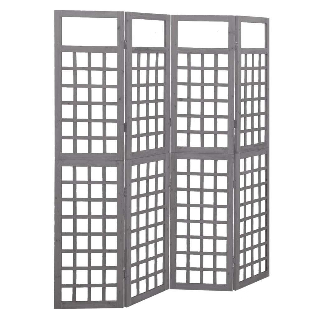 4-Panel Room Divider/Trellis Solid Fir Wood Gray 63.4"x70.9 gallery
