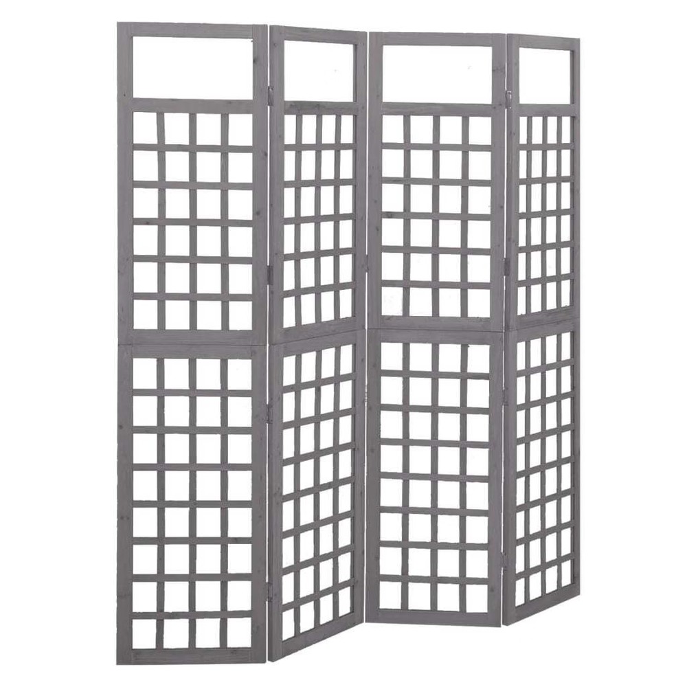 4-Panel Room Divider/Trellis Solid Fir Wood Gray 63.4"x70.9
