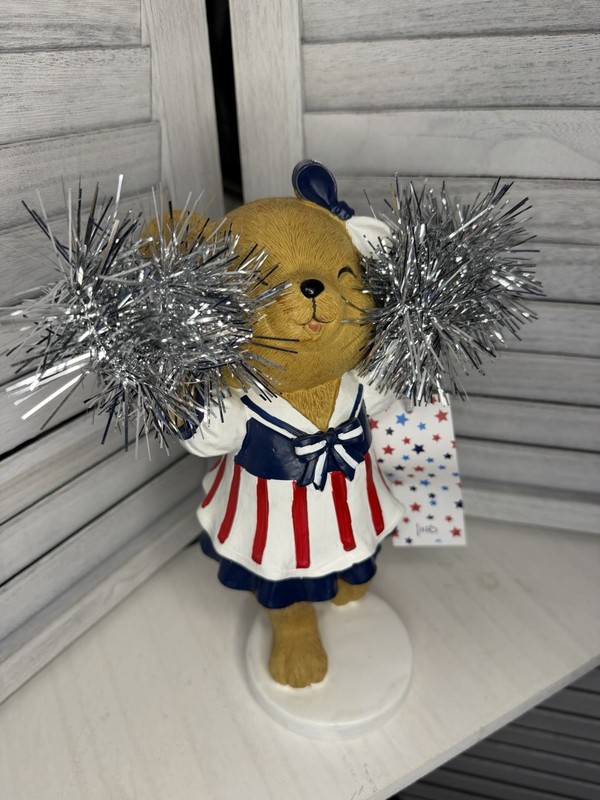 ❤️🤍💙NWT Stars & Stripes Americana Cheerleader Teddy Bear Figure gallery