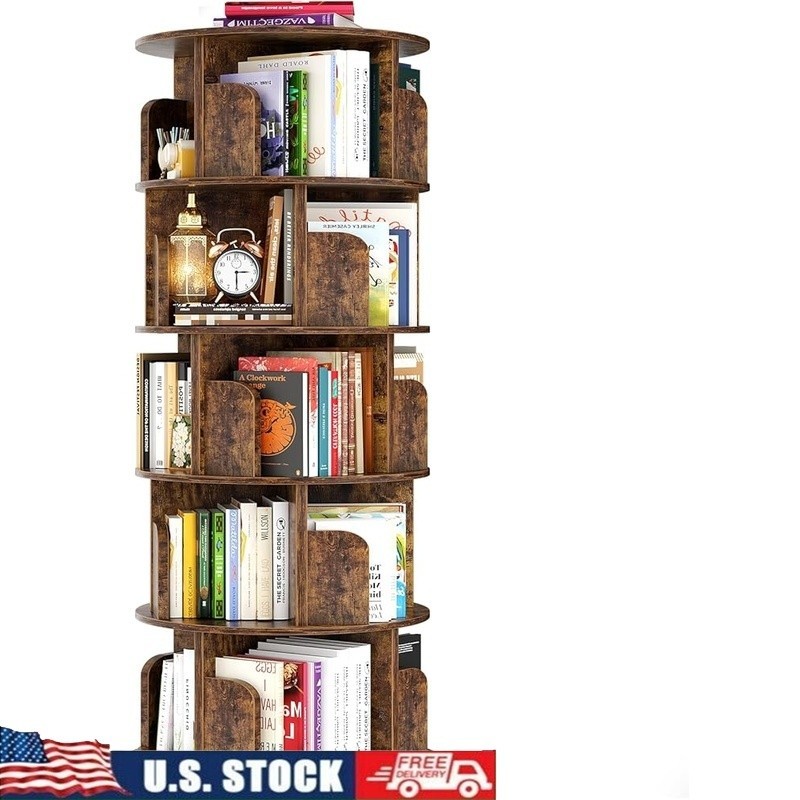 5 Tier Rotating Bookshelf Space Saving Storage Organizer 360 Degree Display New gallery