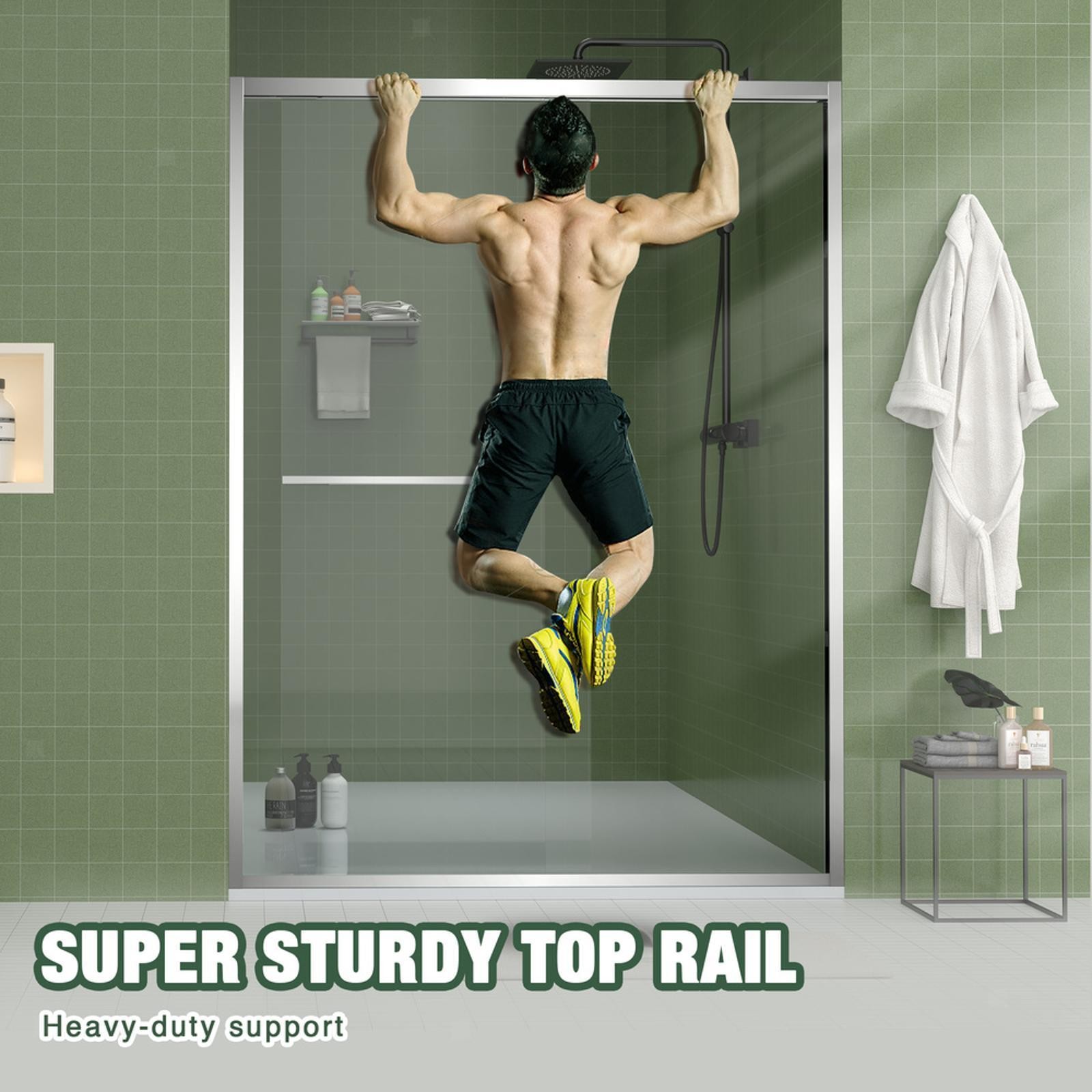 Premium Aluminum Frame Sliding Shower Door, 56-60''x70'', 8mm Tempered Glass, gallery