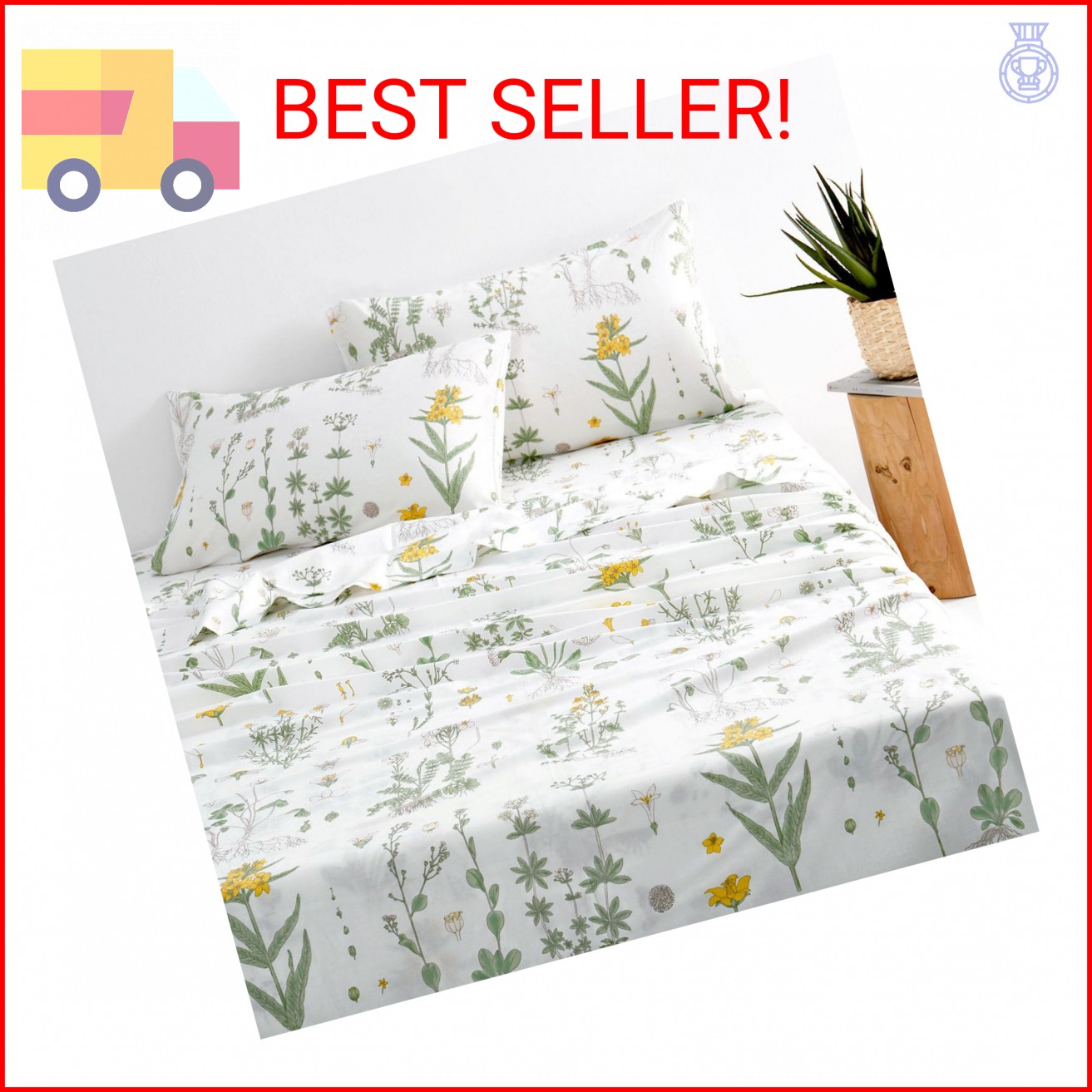 Wake In Cloud - Floral Bed Sheets, 4-Piece Sheet Set, Cute Botanical Shabby Chic gallery