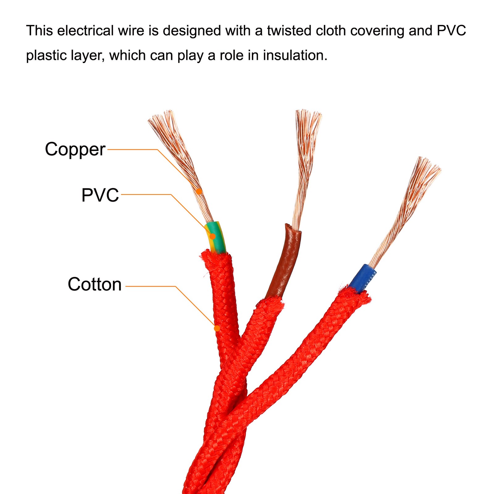 Twisted Cloth Covered Wire 3 Core 18AWG 5m/16.4ft,Electrical Cable,Red gallery
