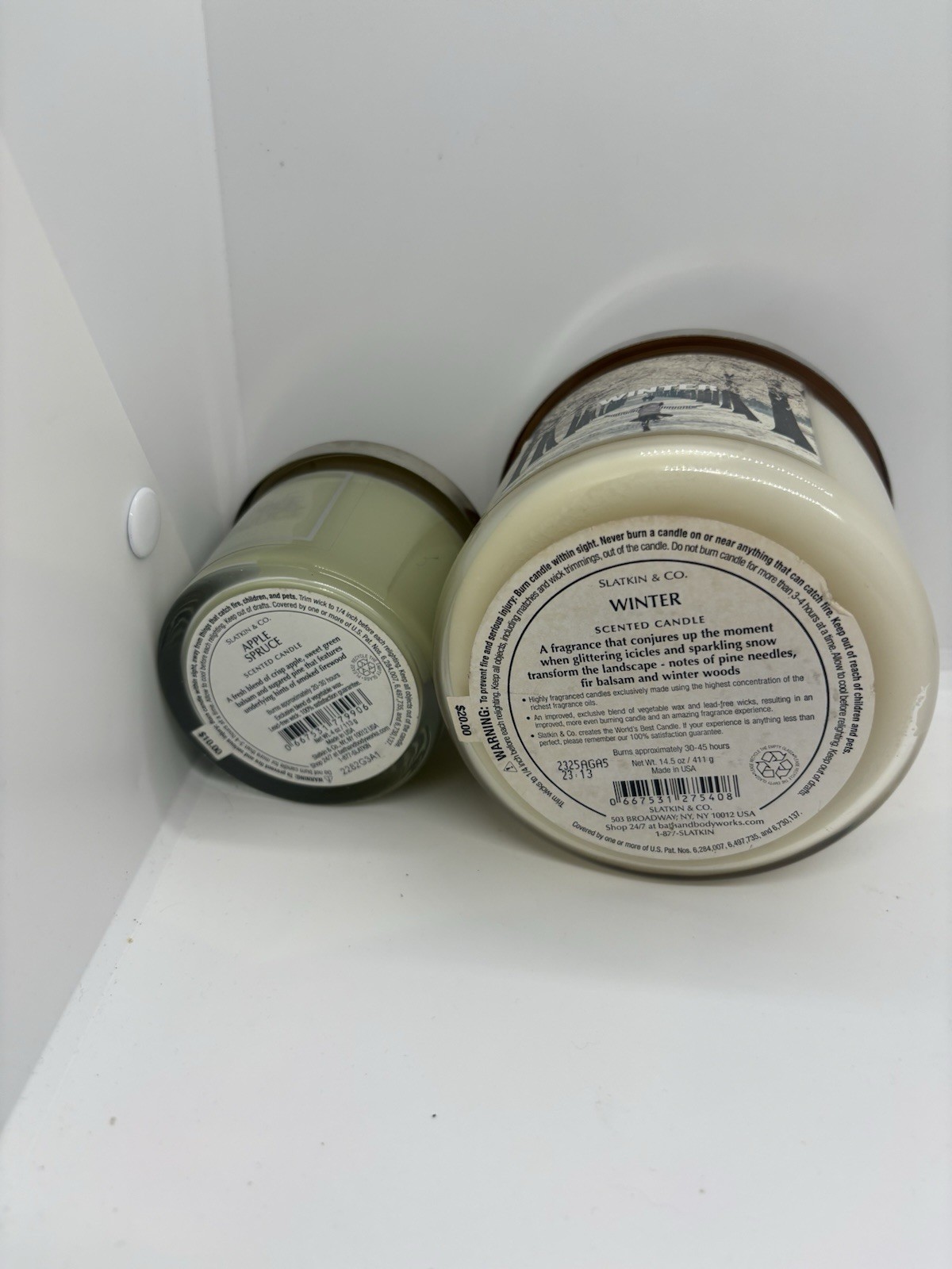 Slatkin co Winter & Apple Spruce Candles 14 oz & 4 oz - Lot of 2 gallery