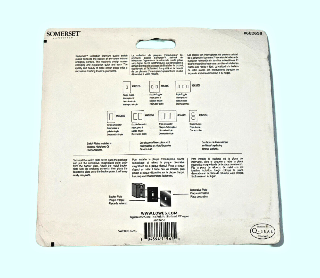 Somerset Triple Toggle Switchplate Cover Brushed Nickel 662658 No Visible Screws gallery