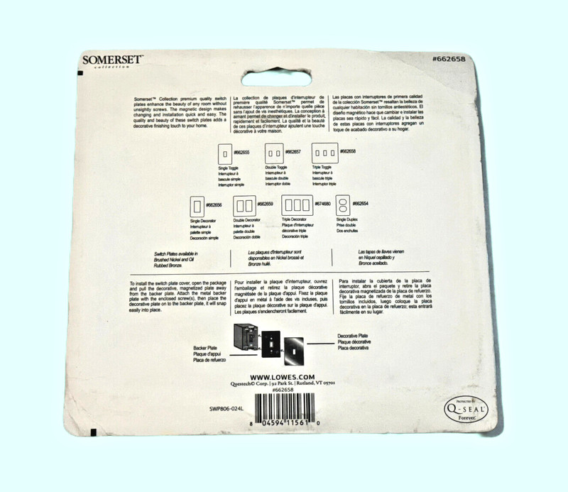 Somerset Triple Toggle Switchplate Cover Brushed Nickel 662658 No Visible Screws gallery