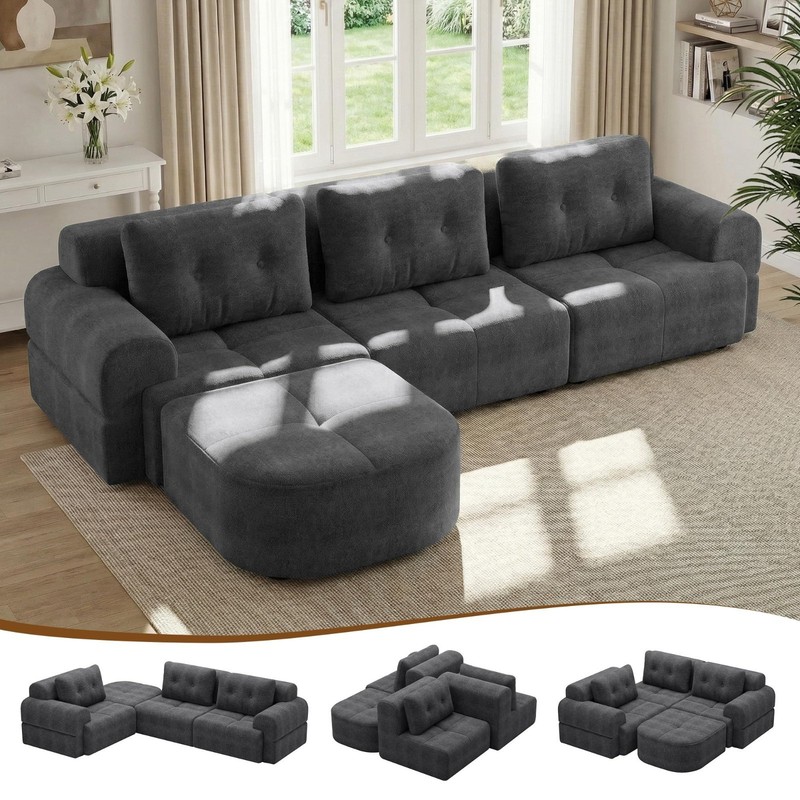 112" L-Shaped Sectional Sofa Modular Cloud Couch w/ Chaise, Boneless No Assembly gallery