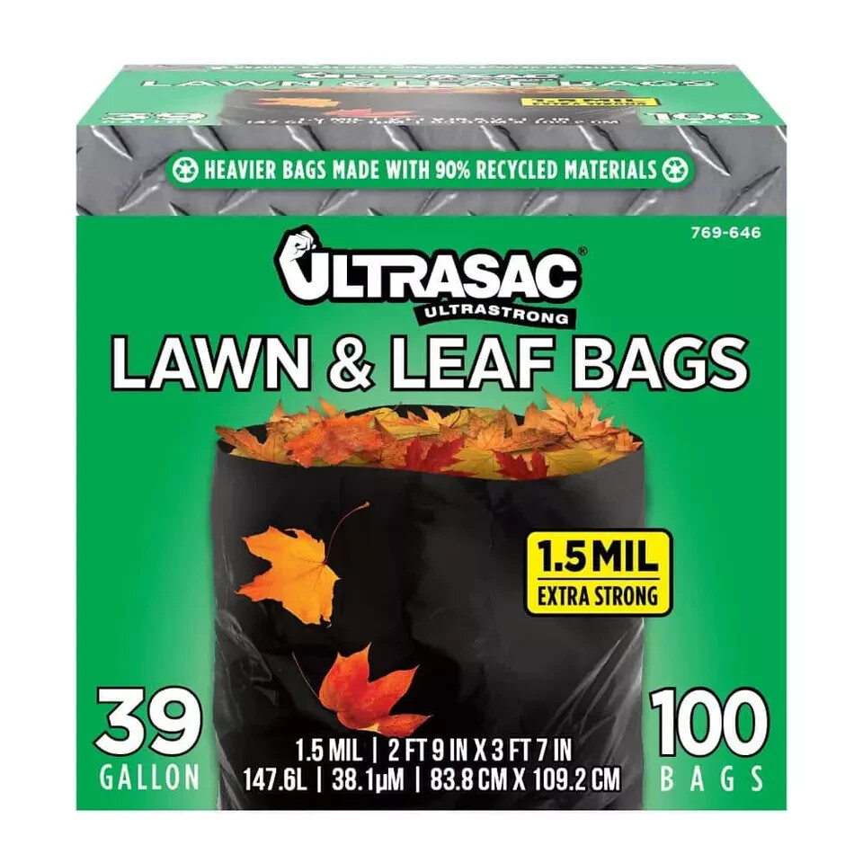 100 Pack Trash Bags Garbage Storage Heavy-Duty Lawn Leaf Black Garden 39 Gallons gallery