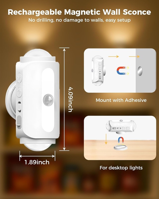 Motion Sensor Wall Light, Rechargeable Wireless Sconce Set of 2, Wireless No ... gallery
