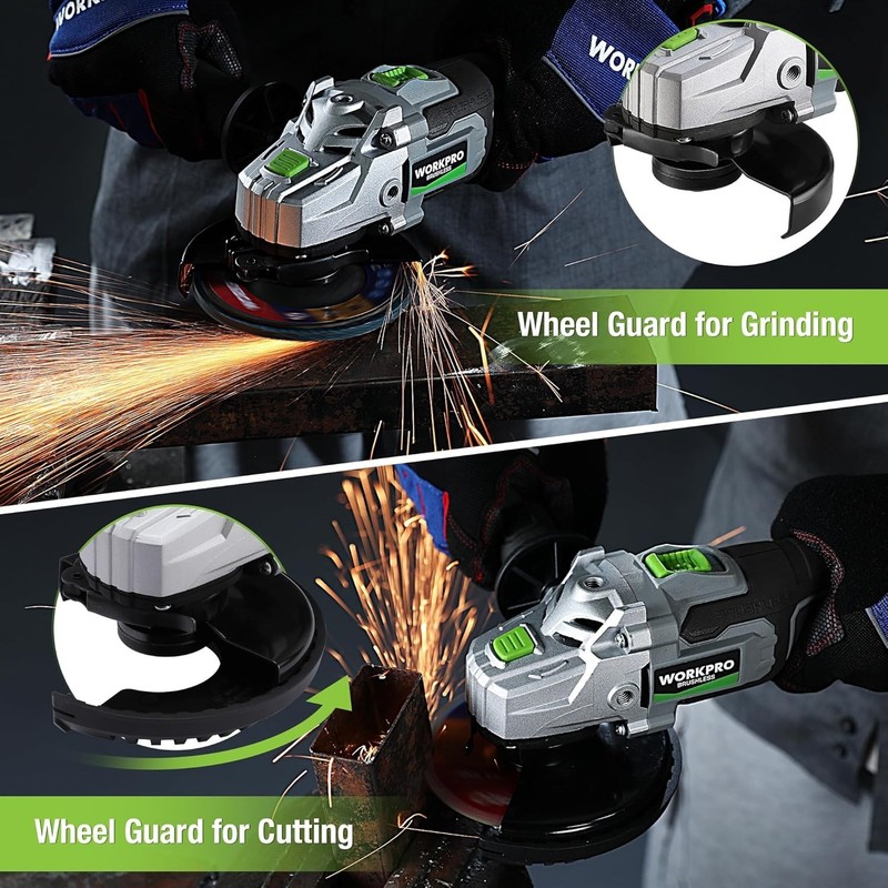 WORKPRO Cordless Angle Grinder, 20V Brushless Grinder with 4.0Ah Battery and Fas gallery