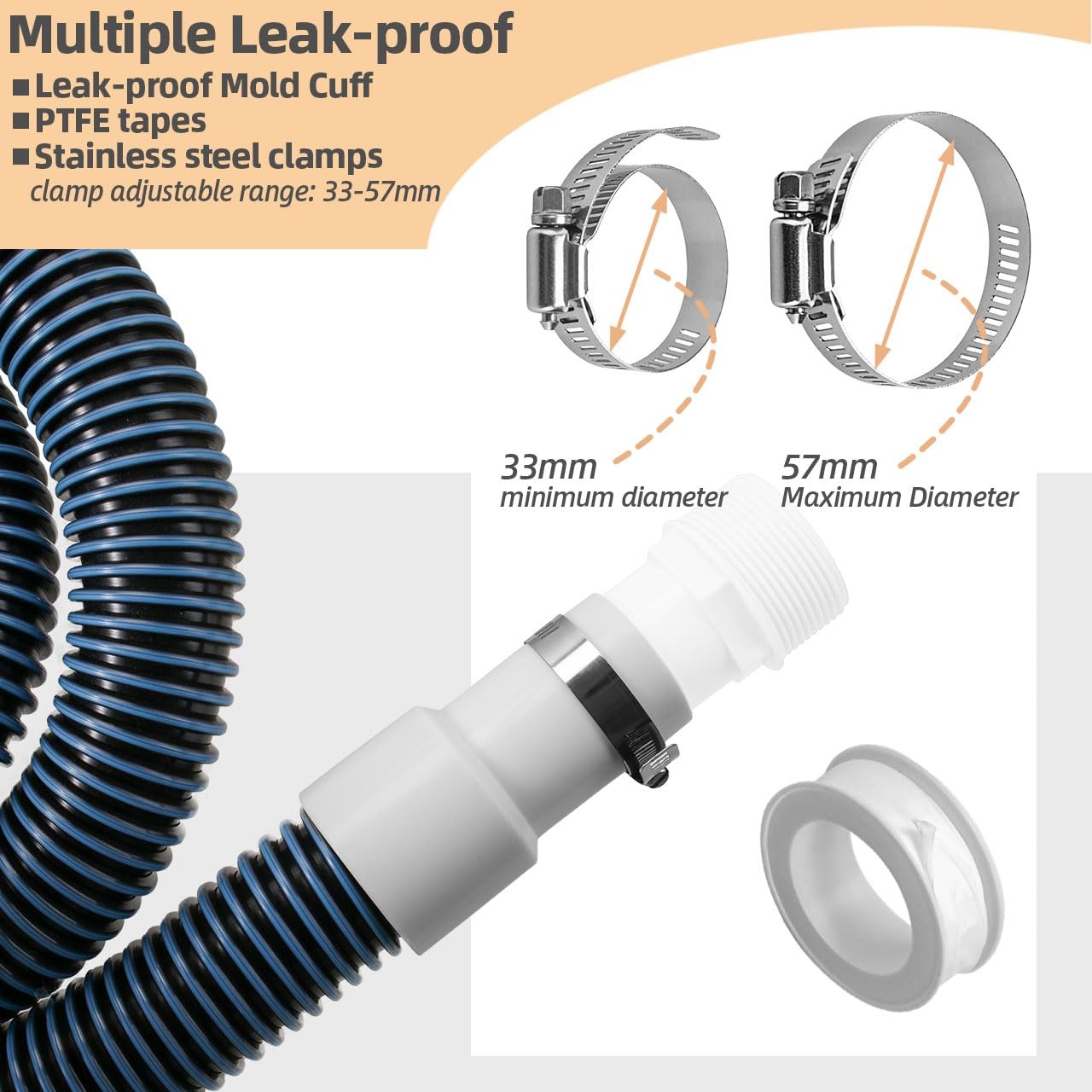 1.5" 6ft Pool Filter Pump Hose Kit for Above Ground Pools 2 Hoses, 2 Adapters gallery