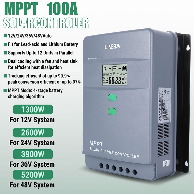 MPPT Solar Charge Controller 100 Amp 12V 24V 36V 48V Auto Solar Panel Controller gallery