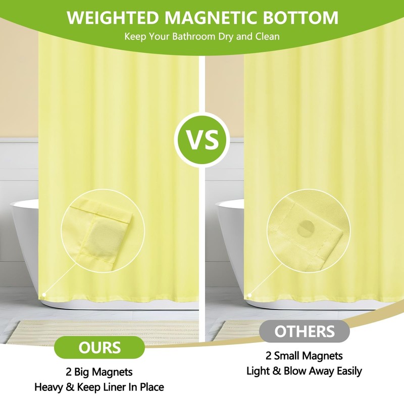 Bright Yellow Microfiber Fabric Shower Curtain Liner 72x72 Inch 2 Magnets TPU gallery