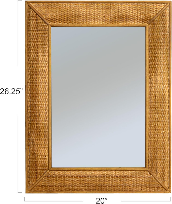 Creative Co-Op Rectangle Wood Framed Wall Mirror with Rattan Detail, Brown gallery
