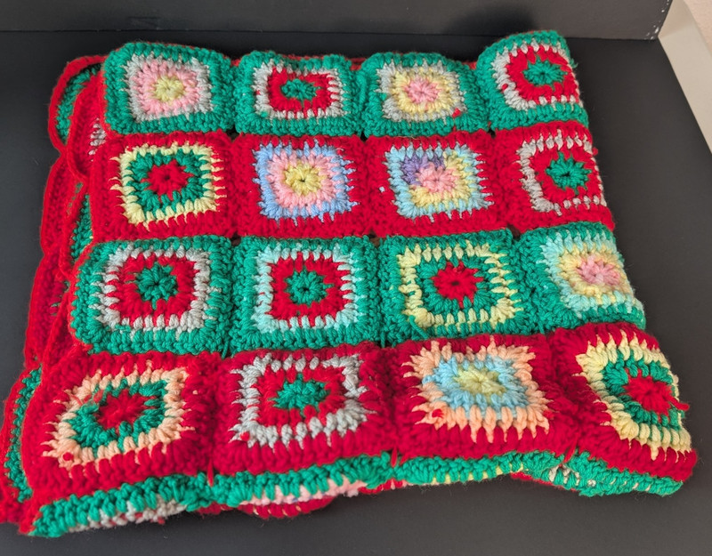 Handmade Crochet Granny Square Lap Blanket Multicolor 33x34 Inches Throw gallery