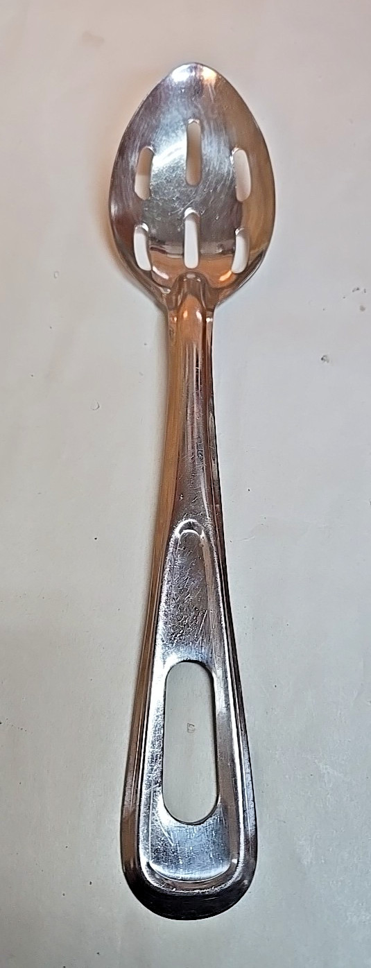 Tablecraft Stainless Steel 11" Slotted Serving Spoon; India gallery