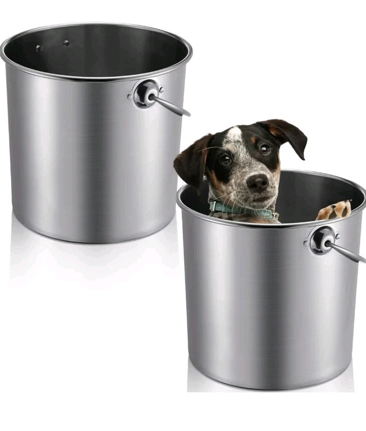 Hsei 2 Pcs Stainless Steel Buckets W/Handles Pet Cleaning/ Water Pail / Garden gallery