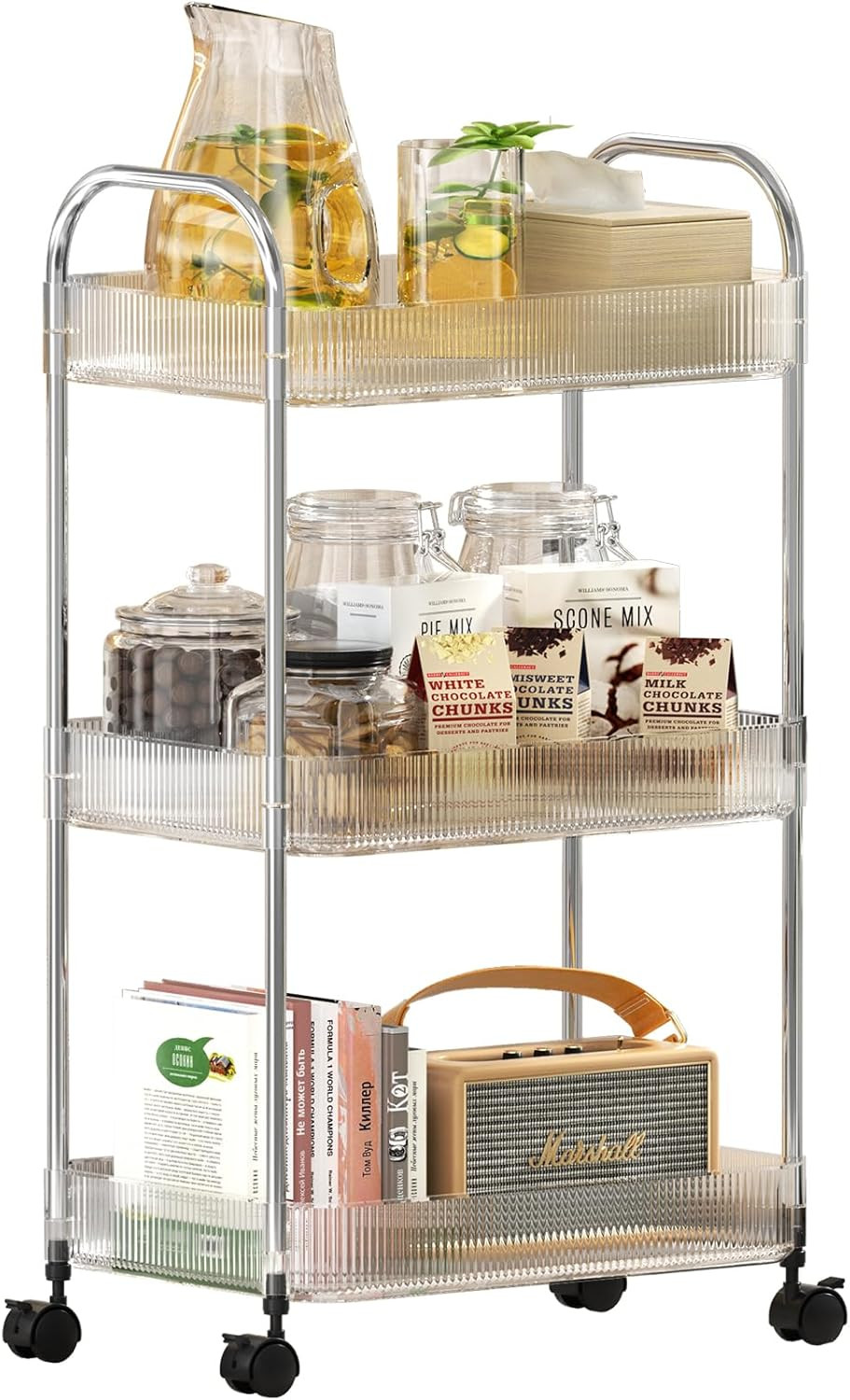 3 Tier Rolling Cart with Wheels,Utility Trolley with Handle,Clear Acrylic Movabl gallery