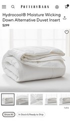 New Pottery Barn Hydrocool Moisture Wicking Duvet Insert KING Midweight
