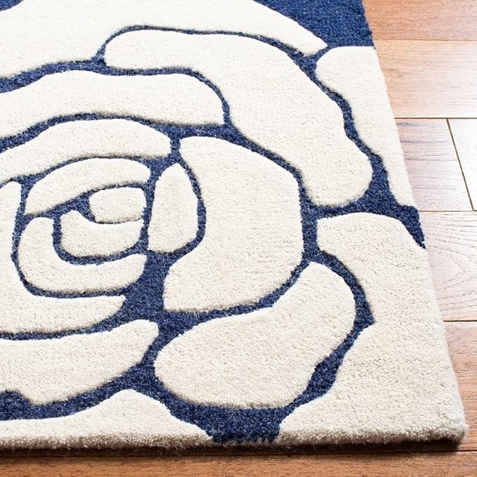 Modern Flower Print Wool Rug Hand Tufted Loop Cut Pile Area Rugs For Livingroom gallery