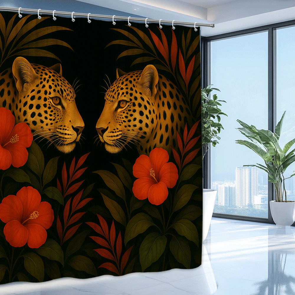 Tropical Leopard Floral Shower Curtain - Jungle Home Decor gallery