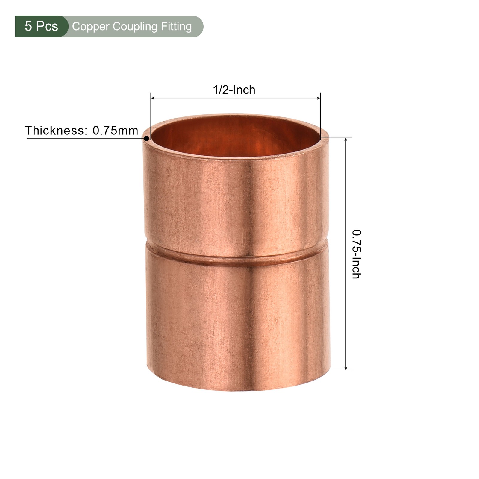 5 Pcs Copper Coupling Plumbing Straight Fitting Welding Joint Connector 2" ID gallery