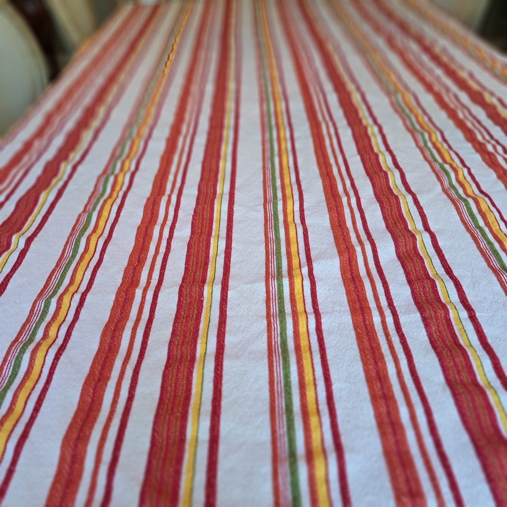 Max Studio Tablecloth Stripe White Red Orange Yellow Green 50"x75" Cotton& Flax