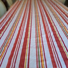 Max Studio Tablecloth Stripe White Red Orange Yellow Green 50″x75″ Cotton& Flax