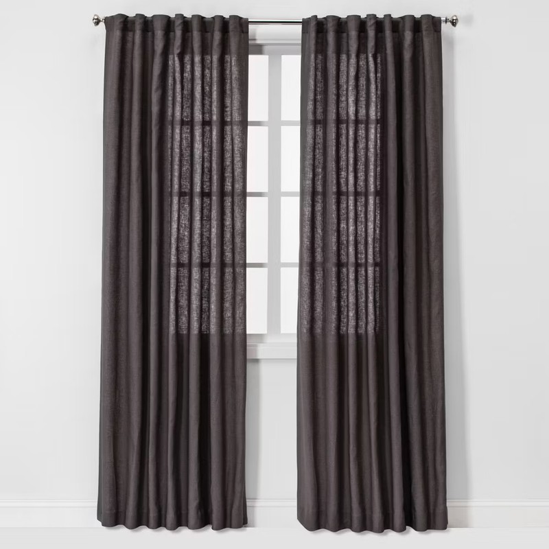 Threshold Light Filtering Linen Window Curtain Panel Traditional Beige gallery