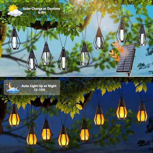 Solar String Lights for Outside, 21Ft Patio Lights with 10 Flickering Flame Ligh gallery