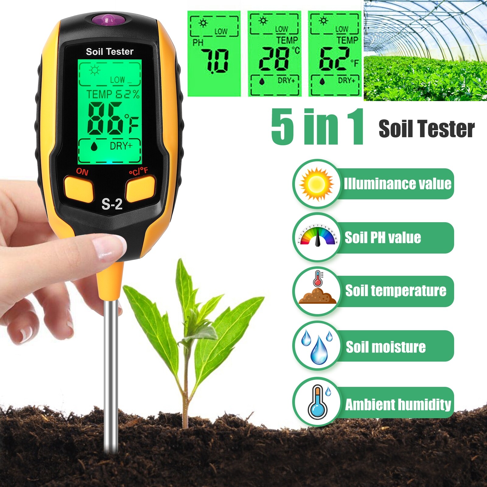 5in1 LCD Digital PH Soil Tester Plant Lawn Water Moisture Temperature Test Meter gallery