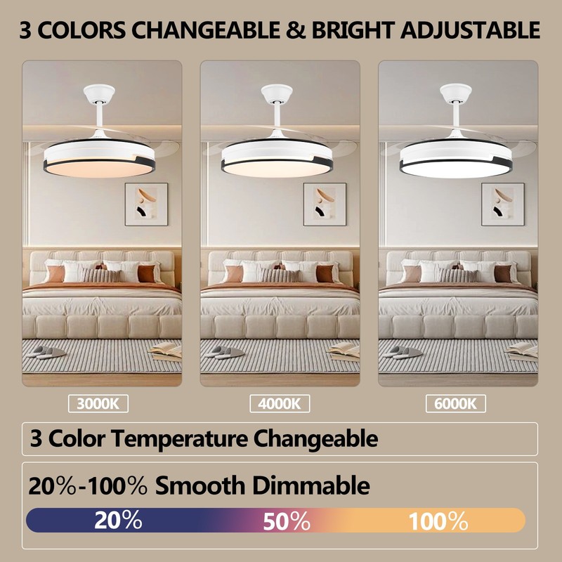 42" Smart Crystal Retractable Ceiling Fan Light w/ 3-Color Light & Remote 6Speed gallery