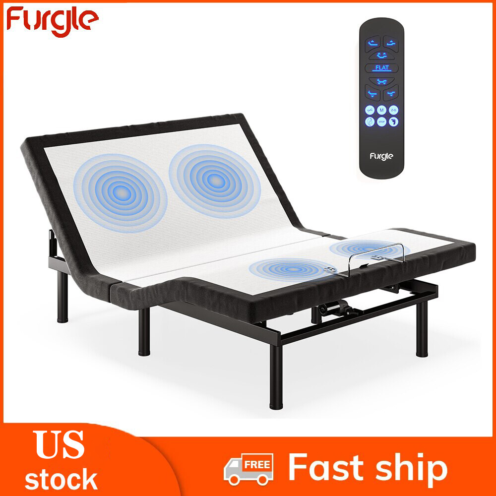 Furgle Adjustable Bed Frame Base Stress Massage Wireless Remote Dual USB & Motor