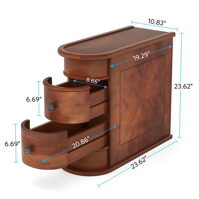 Tribesigns Narrow End Table Sofa Side Table Slim Wood Nightstand with 2 Drawers gallery