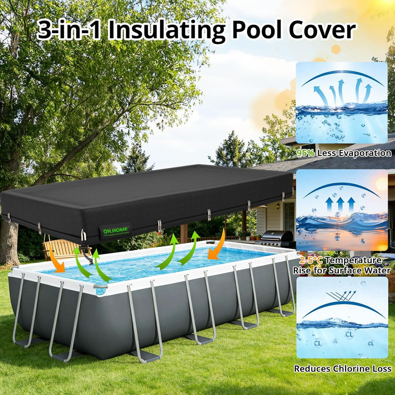 550D 12X24 Ft Rectangular Pool Cover [Upgraded Tear Resistant & Quadruple Windpo gallery