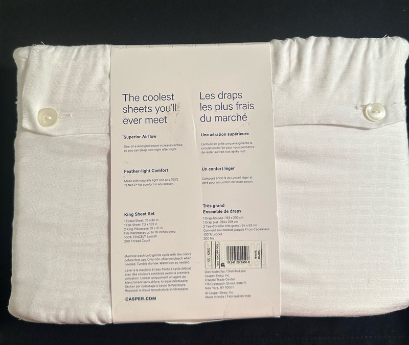 Casper Hyperlite King Sheet Set 100% Lyocell White 200 Thread Count Grid gallery