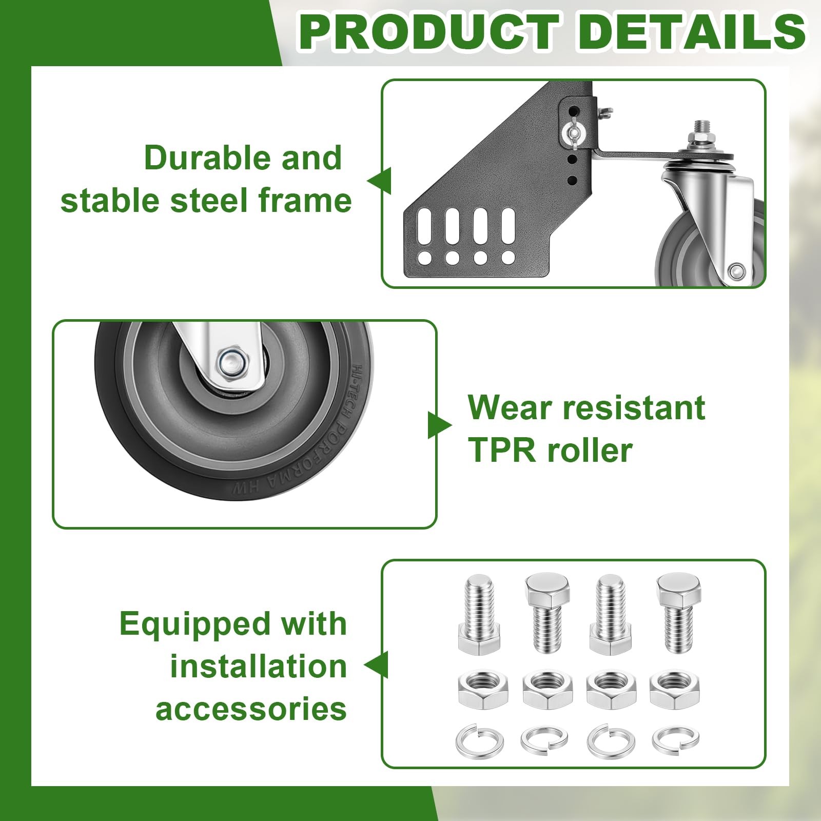 Universal Lawn Mower Swivel Wheel Kit with Durable TPR Tires & Steel Brackets gallery