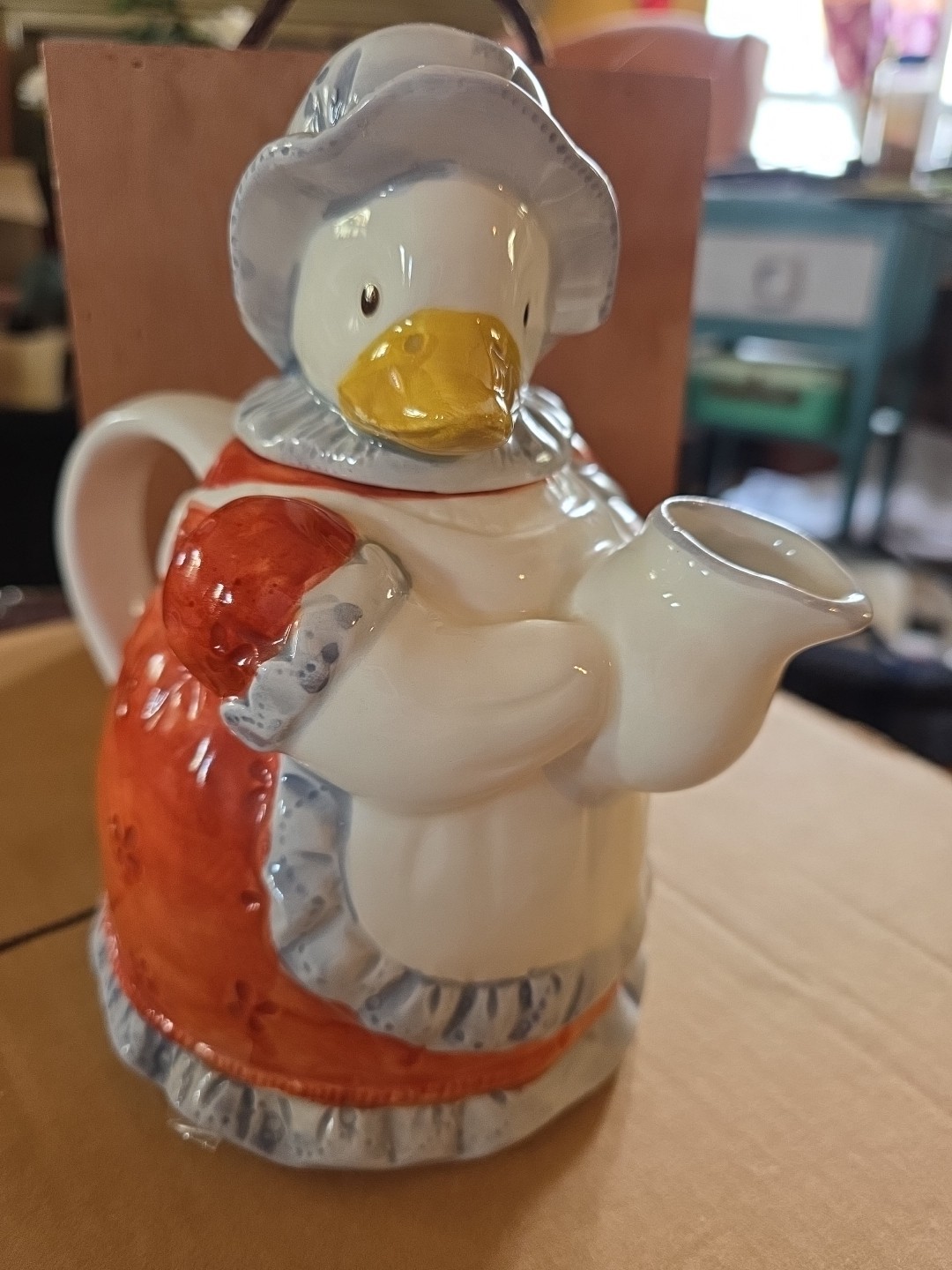 Country Duck In Apron Theme Teapot Blue & Peach No Chips gallery