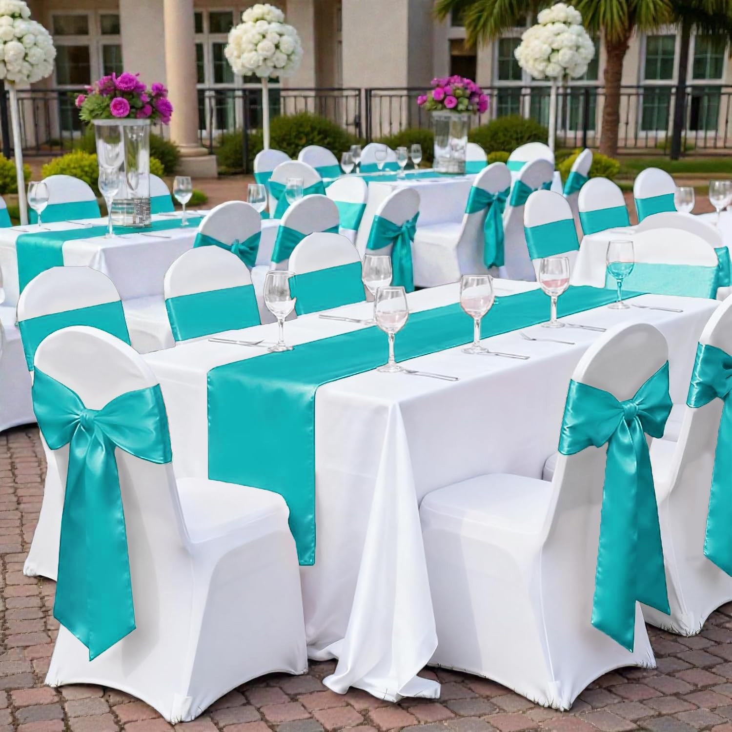 5 Pack 12x108 Inch Teal Satin Table Runner Wedding Reception Banquet gallery