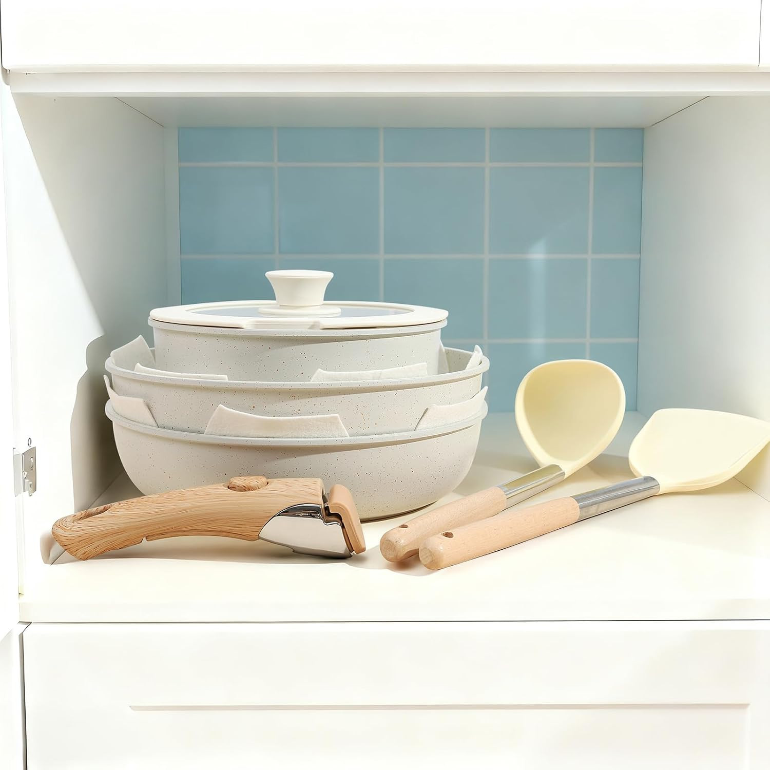 15-Piece Ceramic Cookware Set – Non-Stick Pots & Pans with Detachable Handles, W gallery