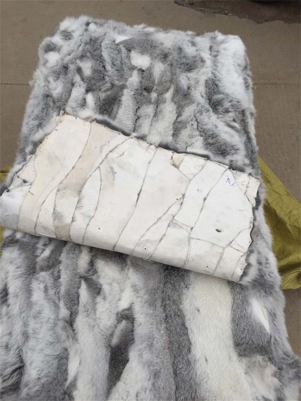 Real Rabbit FUR Throw Blanket Patchwork Skin Fur Rug 42" x 22" Pelz Leather Pelt gallery