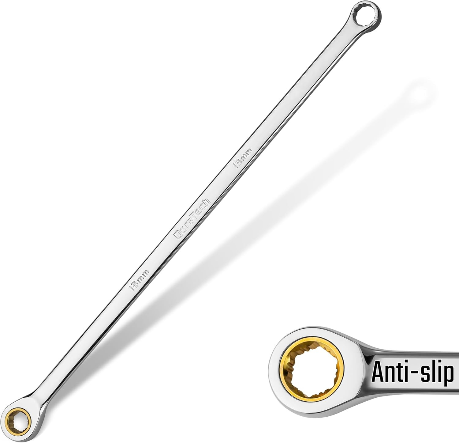 13Mm Extra Long Anti-Slip Ratcheting Wrench, Double Box End Wrench, 12-Point, Me gallery